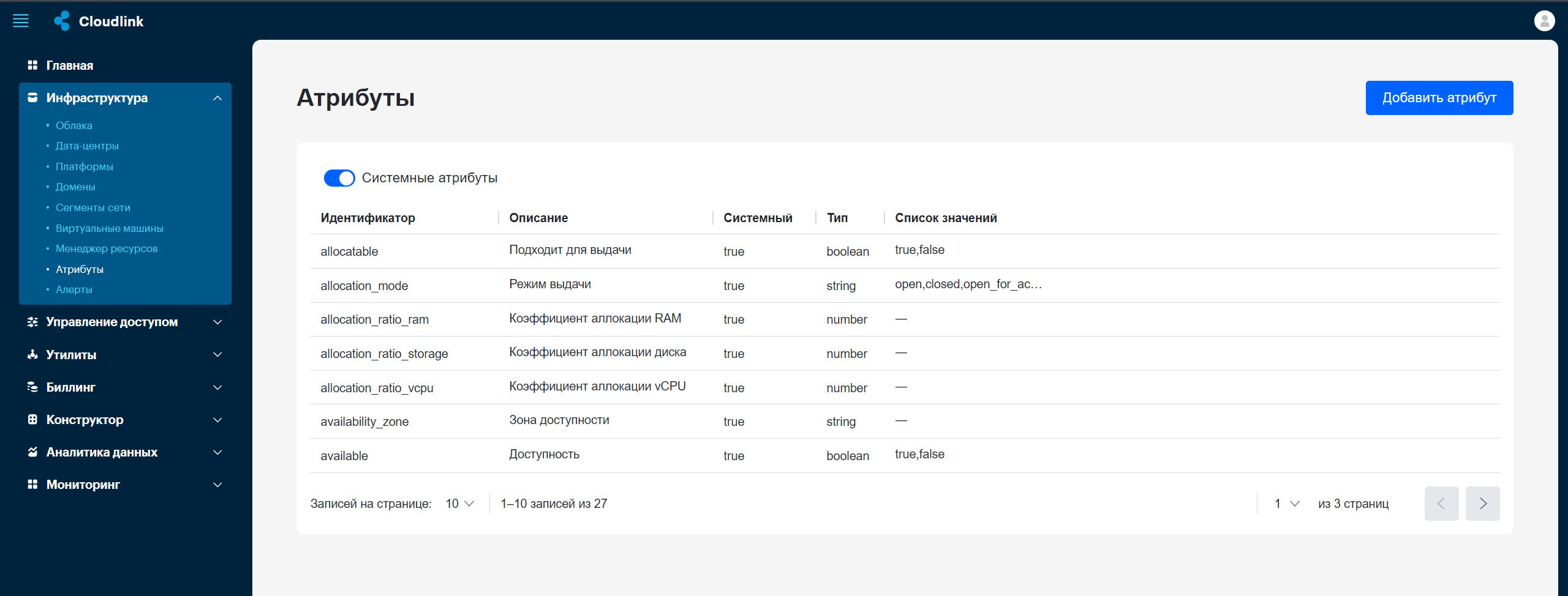 infra attributes main