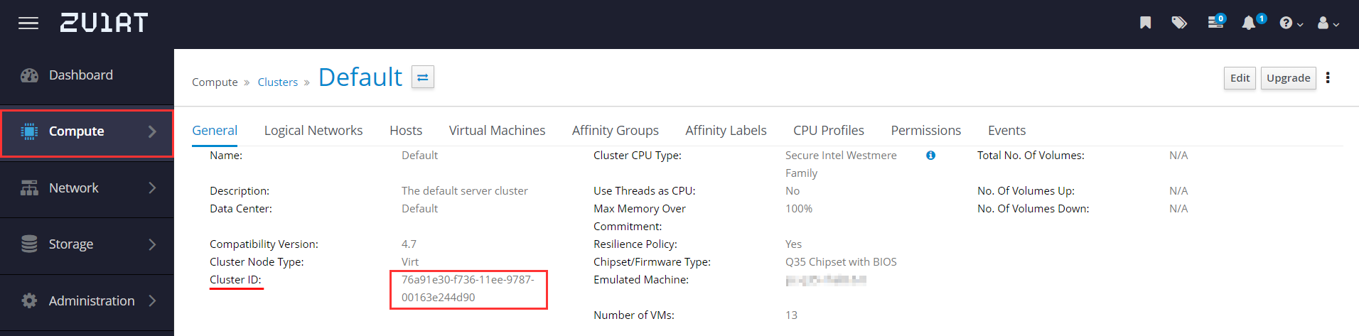 zvirt cluster id