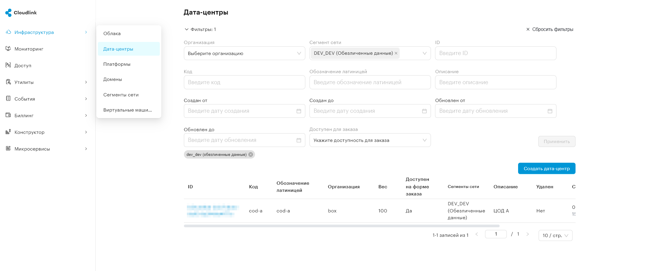organization create dc 1
