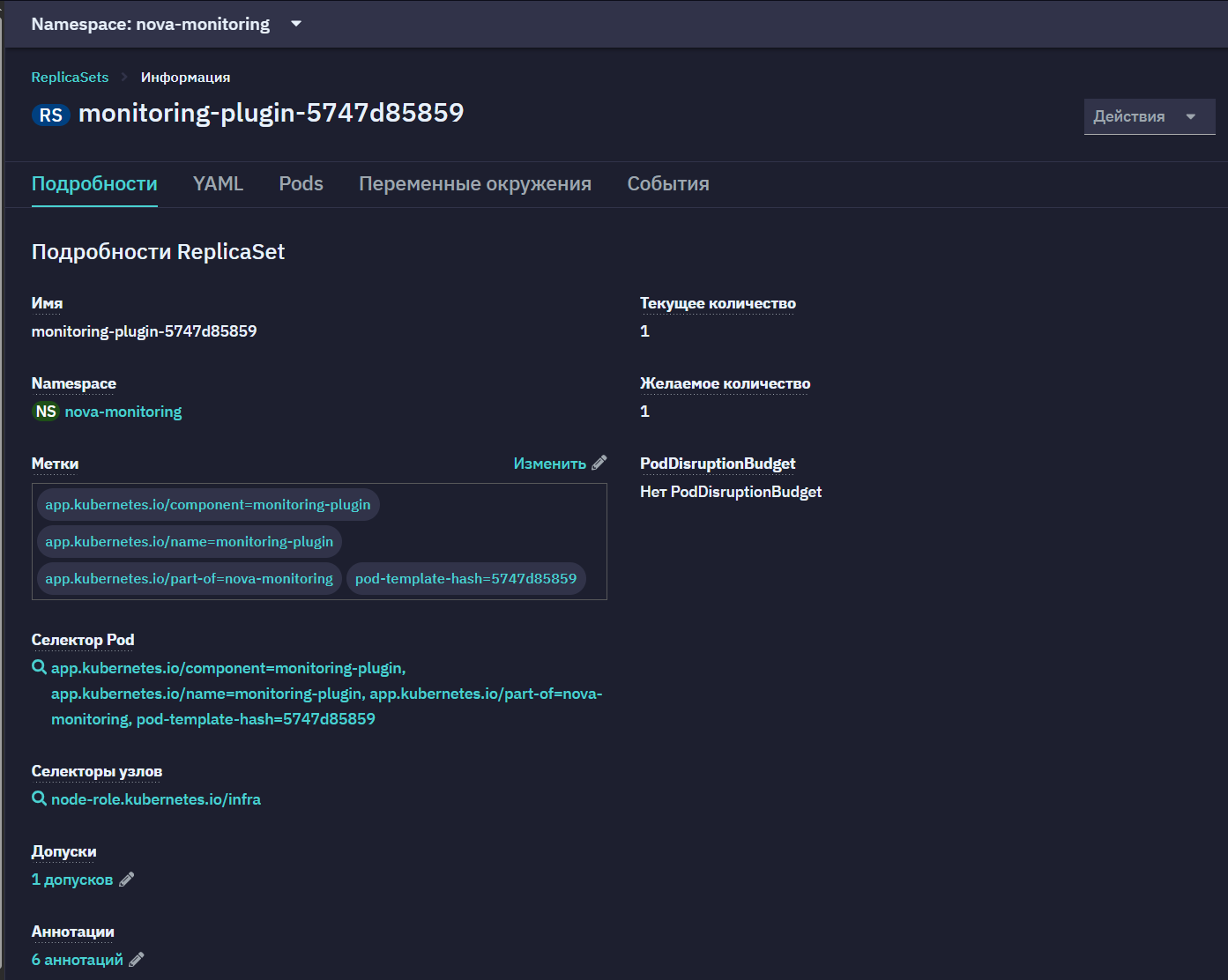replicasets details