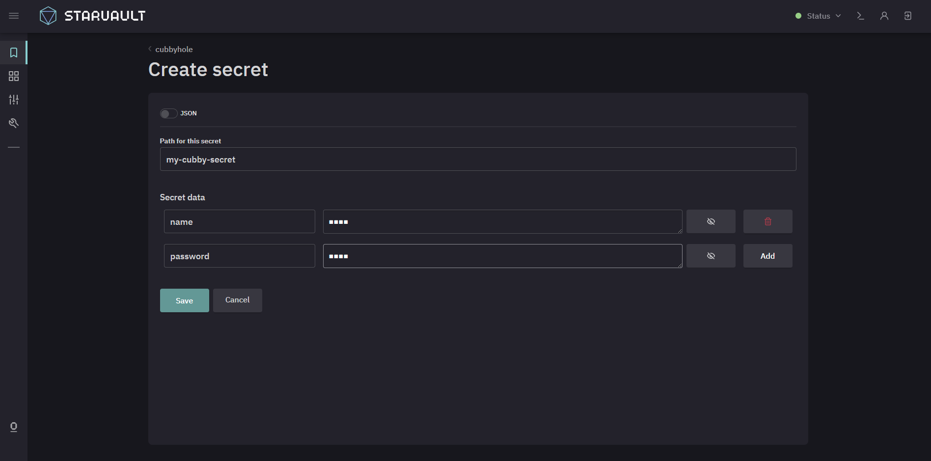 cubby create secret 2