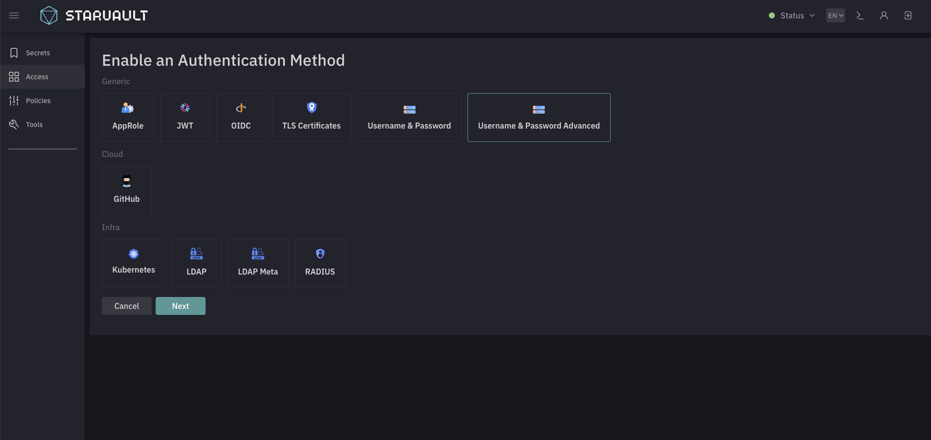 enable userpass advanced 1