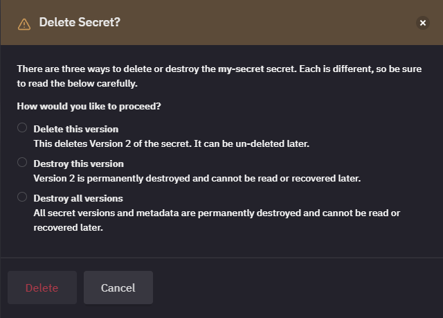 kv2 delete secret
